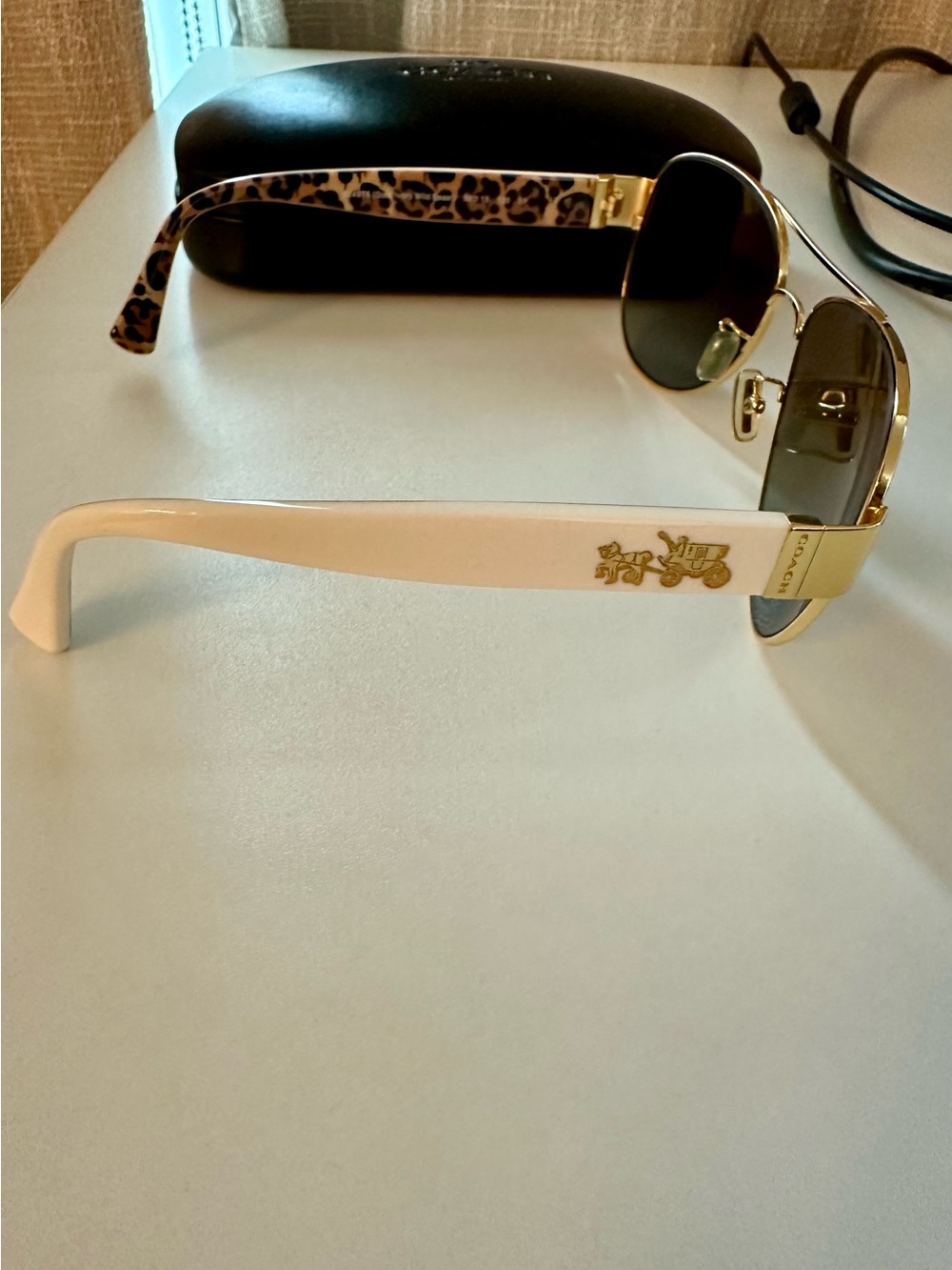 Coach Gold Aviator Sunglasses with Brown Gradient Lenses and Leopard Temples - Picture 3 of 3